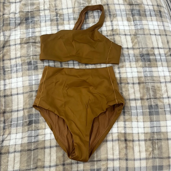 Left On Friday Other - Left on Friday Brown One-Shoulder Bikini Set
